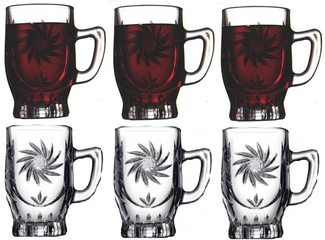 Pasabache Elmas Set of 6 Tea Glasses with Handles. 6 Handled Mugs in Gift Box