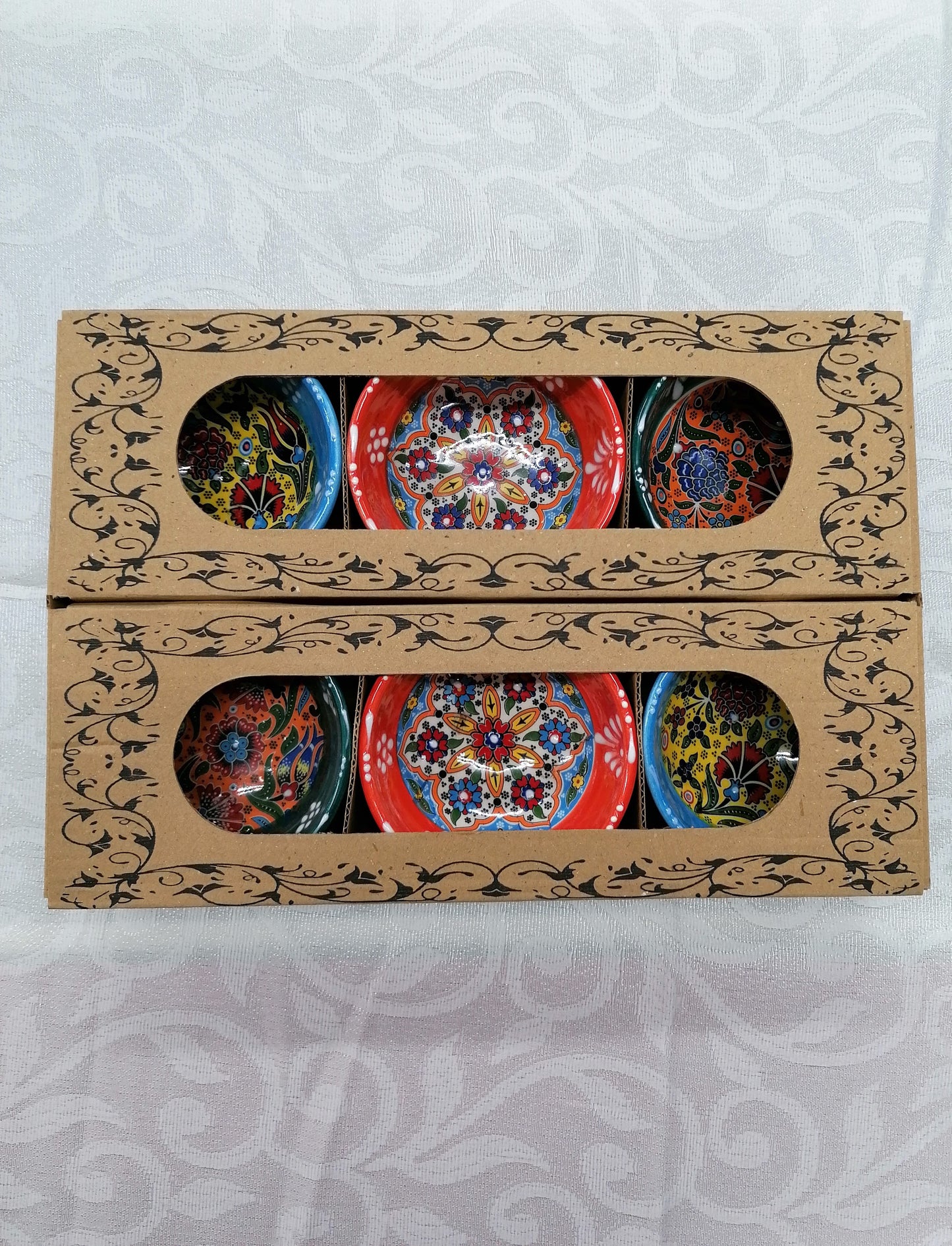 Kutahya Small Decorative Ceramic Bowls Set of 6, Ottoman, Spanish and Mexican Style, 8cm