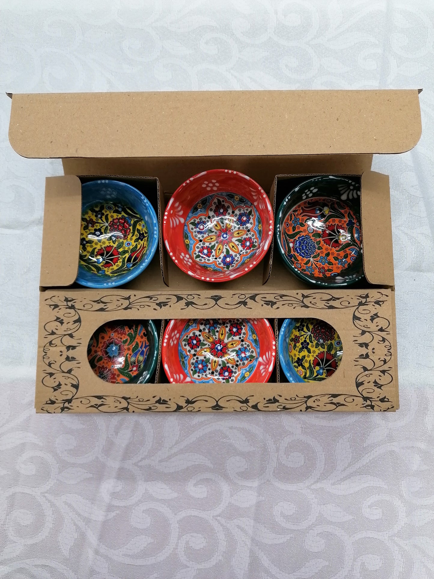 Kutahya Small Decorative Ceramic Bowls Set of 6, Ottoman, Spanish and Mexican Style, 8cm